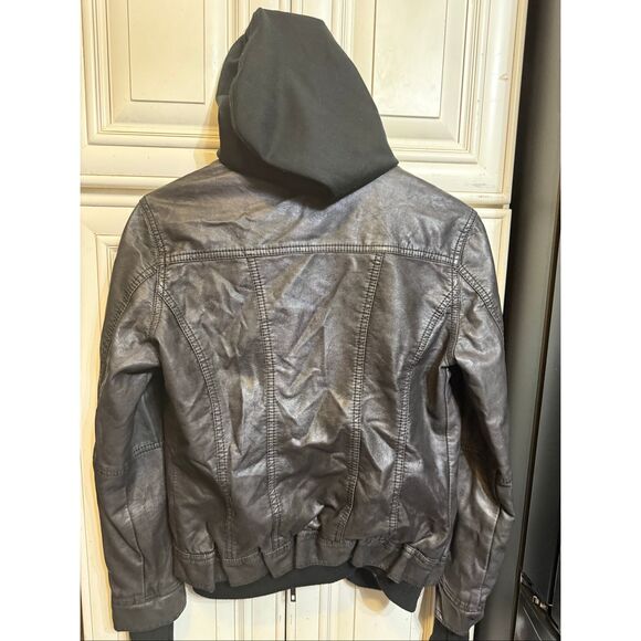 Downtown Coalition Women's Faux Leather Hooded Biker Moto Jacket Black Size XS - Picture 8 of 10